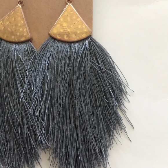 Blue/Grey Fringe Drop Dangle Earrings - Picture 2 of 5